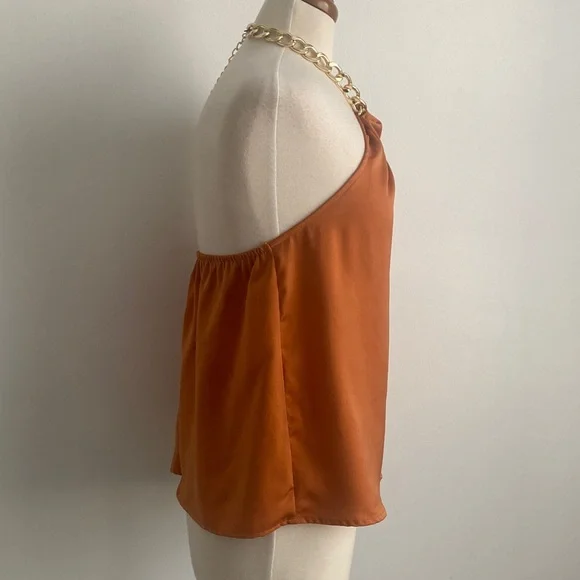 DO+BE Milah Satin Chain Halter Top Size Small in Rust - Picture 6 of 9